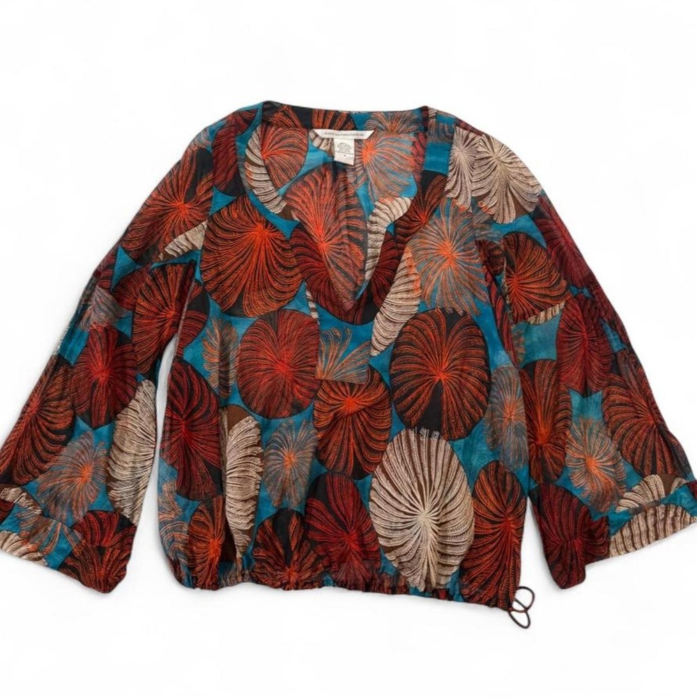 Diane von Furstenberg DVF Silk Cotton Abstract Botanical Blouse Boho Resort top